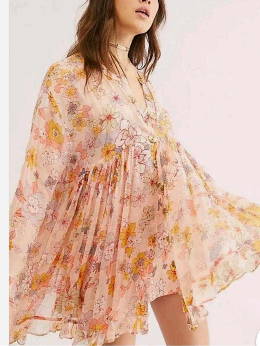 Free People Everything and More Sheer Chiffon Floral Mini Dress XS